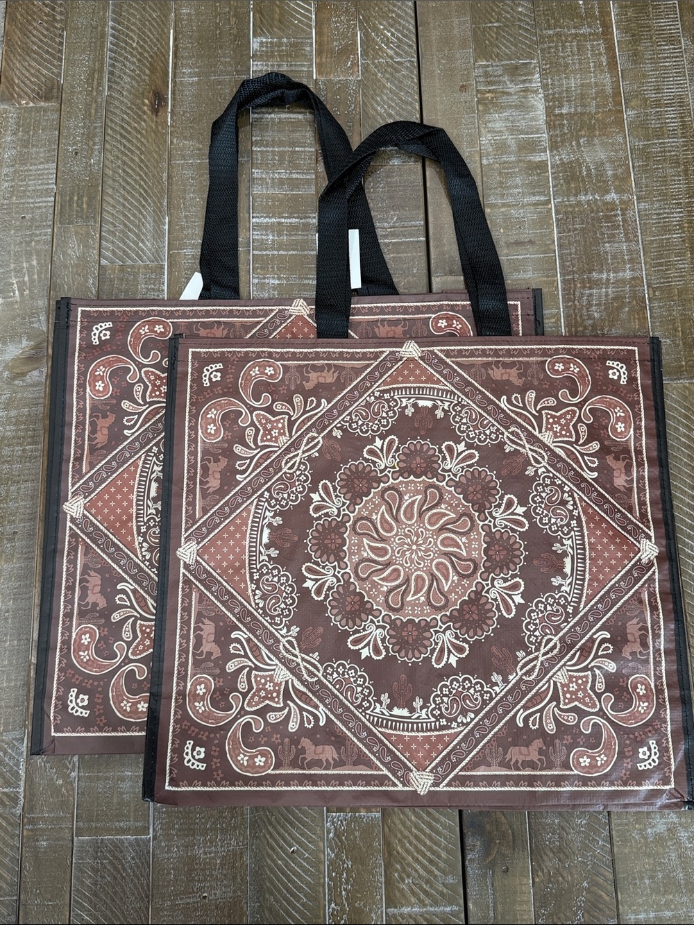 T.J.Maxx Brown Paisley Reusable Logo Tote with Black Trim